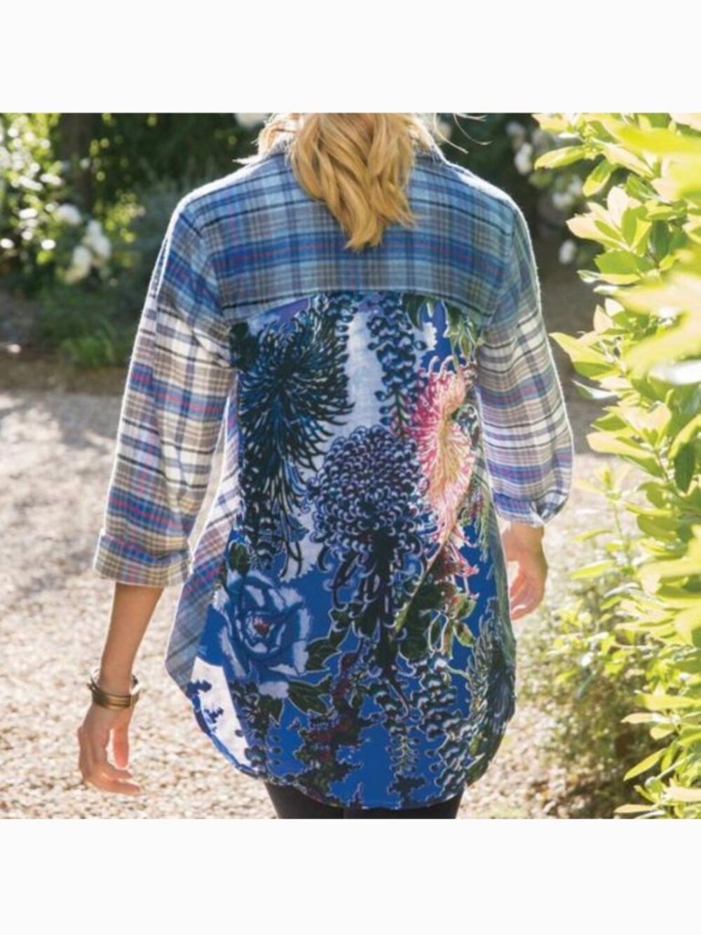 Soft Surroundings Kingsley Blue Burnout Flannel Button Top 2XL Silk Cotton Blend